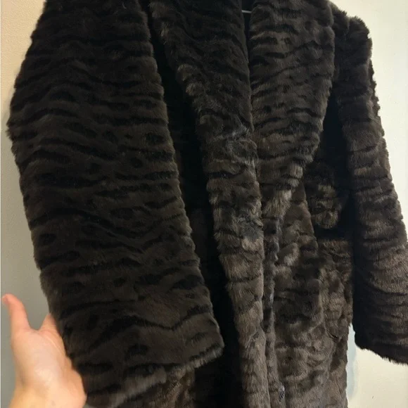 Vintage Grunge Winter Dark Brown Faux Fur Streetwear Midi Whimsygoth -Size Large - Picture 6 of 14